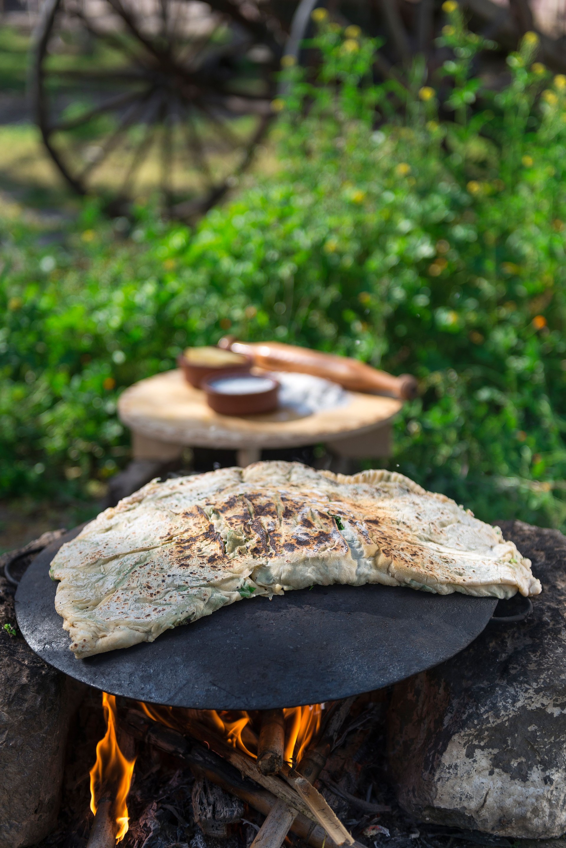 The national cuisine of Azerbaijan called Kutaby from meat and greens dough with pomegranate is very tasty